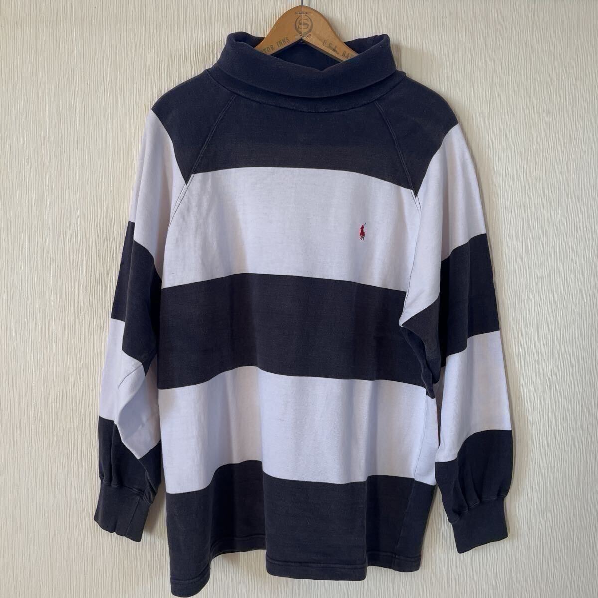 90's Ralph Laurenラルフローレン ワイドボーダー タートルネック ハイネック ロングスリーブTシャツ M拍卖