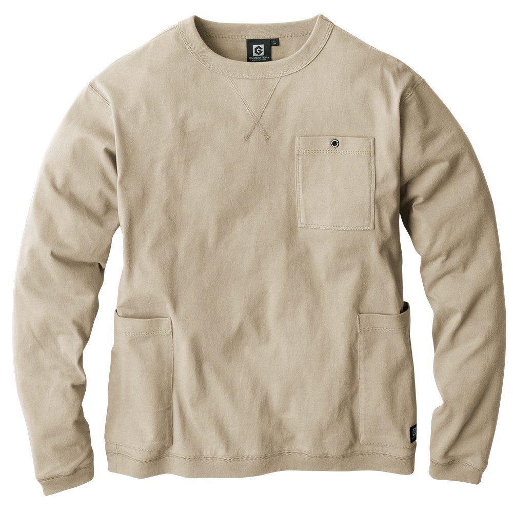 【3~4日以内発送】長袖 Tシャツ 5ポケット (カーキ/5L) ジャケット対応 ロンT 丸首 ビジネ スオフィス カジュアル メンズ ユニセックス拍卖