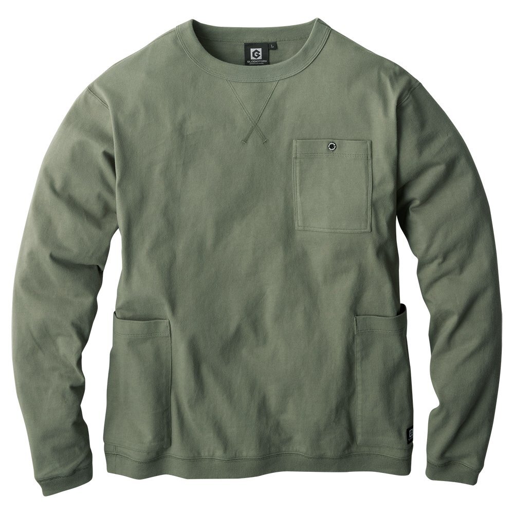 【3~4日以内発送】長袖 Tシャツ 5つのポケット (シダー/M) ロンT 丸首 ビジネス カジュアル ビジ カジ オフィス 介護 仕事着 作業着拍卖