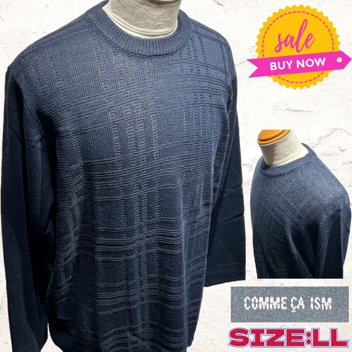 ◇COMME CA ISM◇コムサイズム◇長袖ニット◇ネイビー◇未使用品◇LL◇拍卖