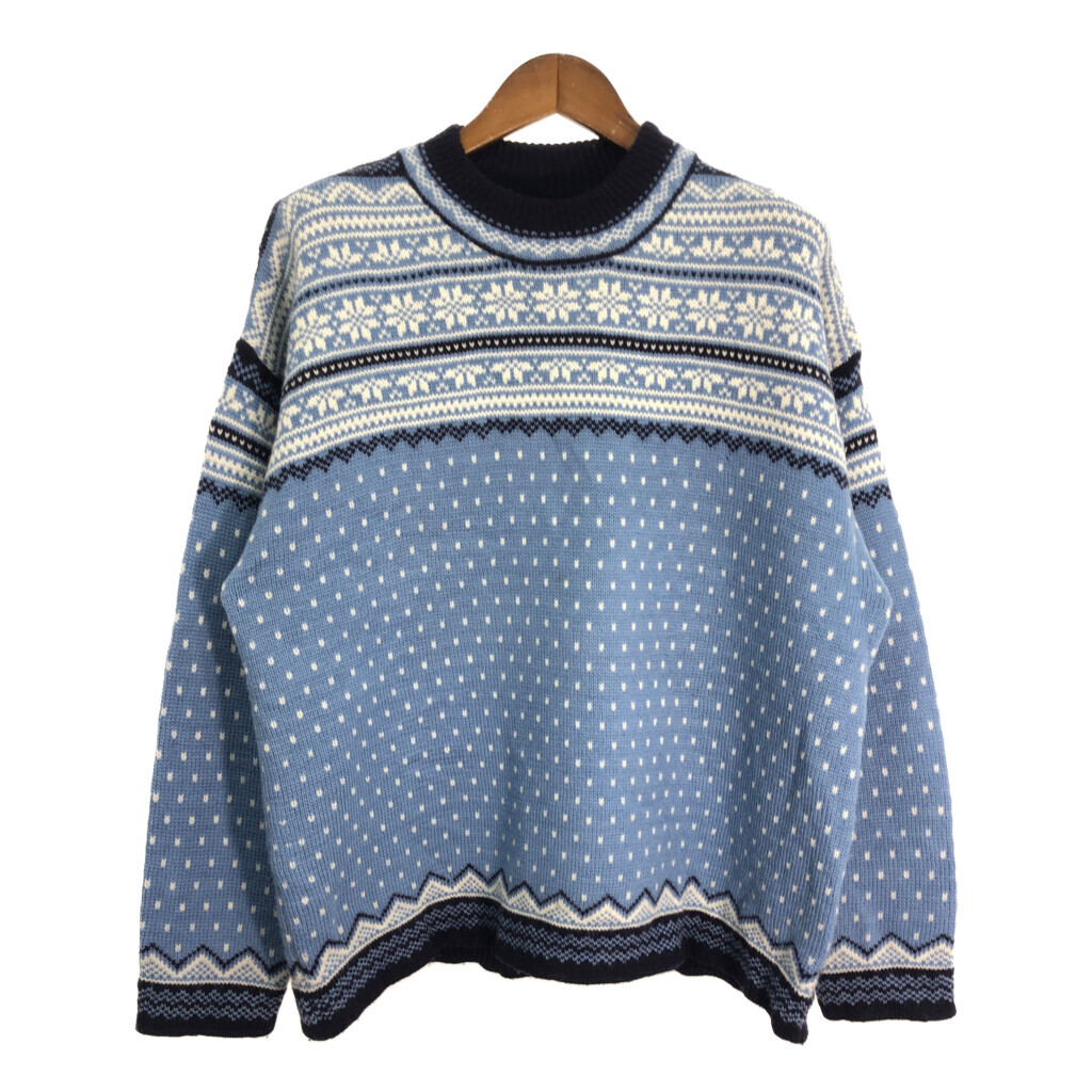 00年代 LANDS' END ランズエンド ノルディックセーター セーター 総柄 ライトブルー (メンズ L) 中古 古着 S8309拍卖