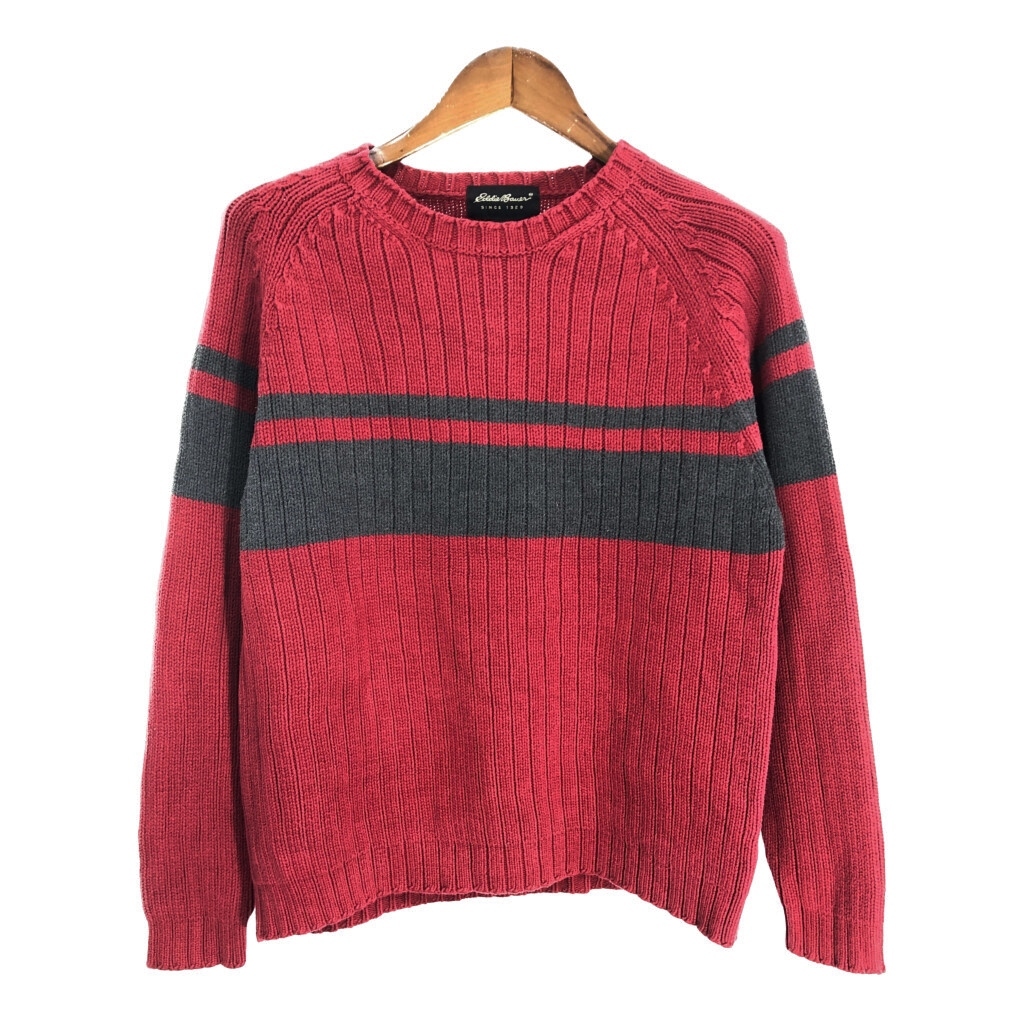 00年代 Eddie Bauer エディーバウアー ローゲージ コットンニット セーター アウトドア レッド (メンズ S) 中古 古着 S8348拍卖