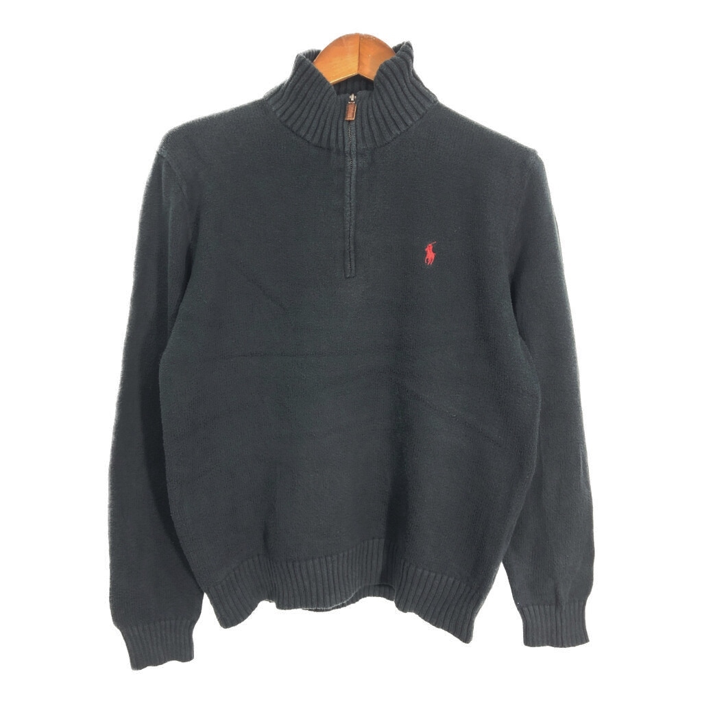 Polo by Ralph Lauren ポロ ラルフローレン ハーフジップ コットンニット セーター ブラック (メンズ M) 中古 古着 S8350拍卖