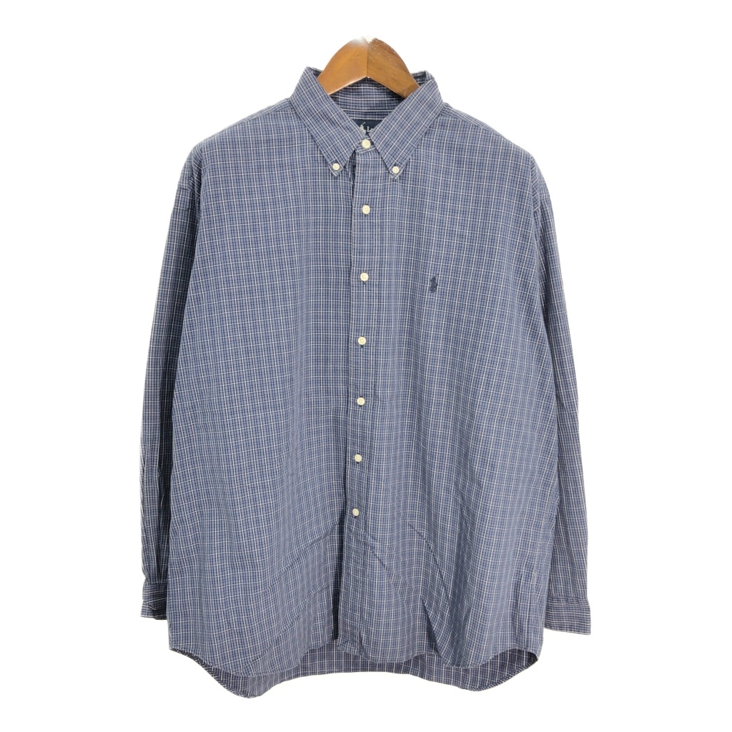 RALPH LAUREN ラルフローレン BLAKE ボタンダウン 長袖シャツ チェック ブルー (メンズ XL) 中古 古着 S8555拍卖