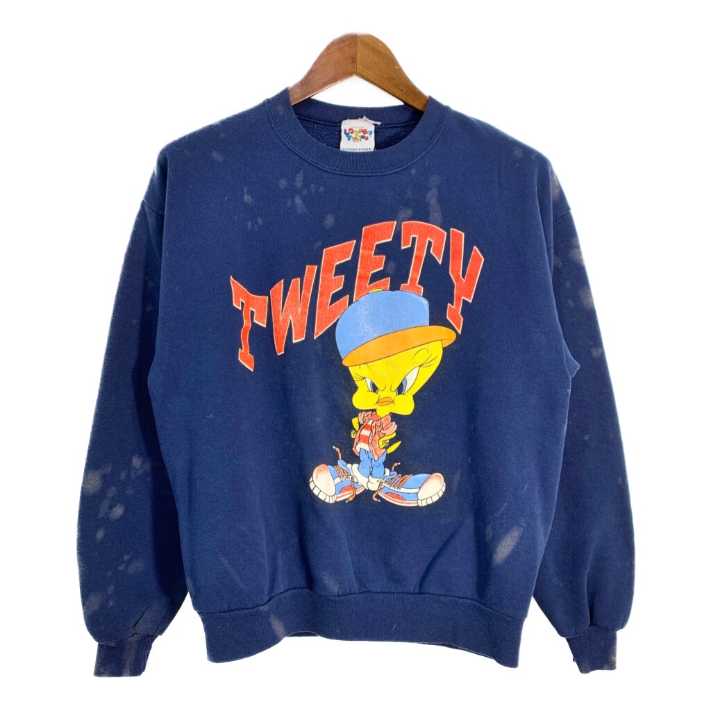 90年代 USA製 LOONEY TUNES ルーニー・テューンズ トゥイーティー スウェット キャラクター ネイビー (メンズ L) 中古 古着 S8701拍卖