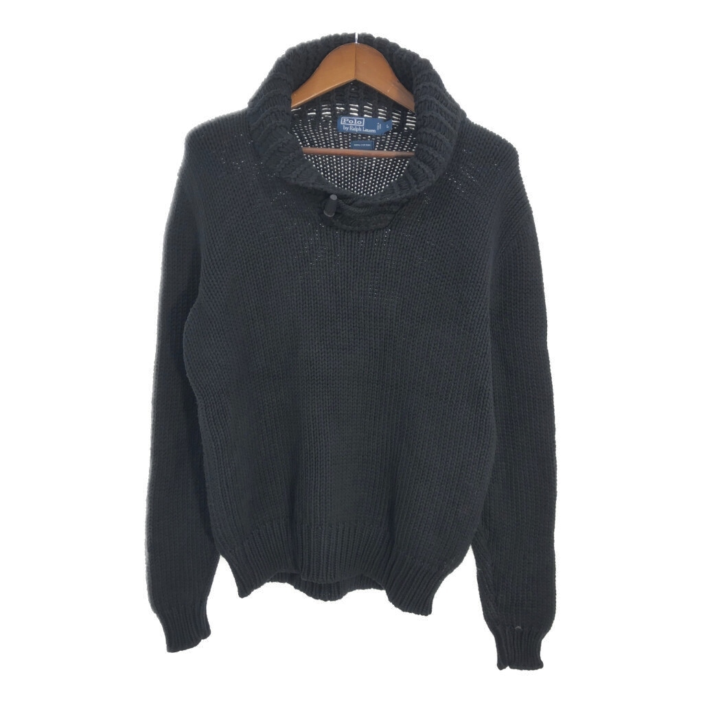 Polo by Ralph Lauren ポロ ラルフローレン ショールカラー コットンニット セーター ブラック (メンズ L) 中古 古着 S9126拍卖