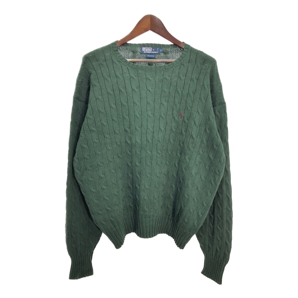 Polo by Ralph Lauren ポロ ラルフローレン ケーブルニット コットンセーター グリーン (メンズ L) 中古 古着 S9864拍卖