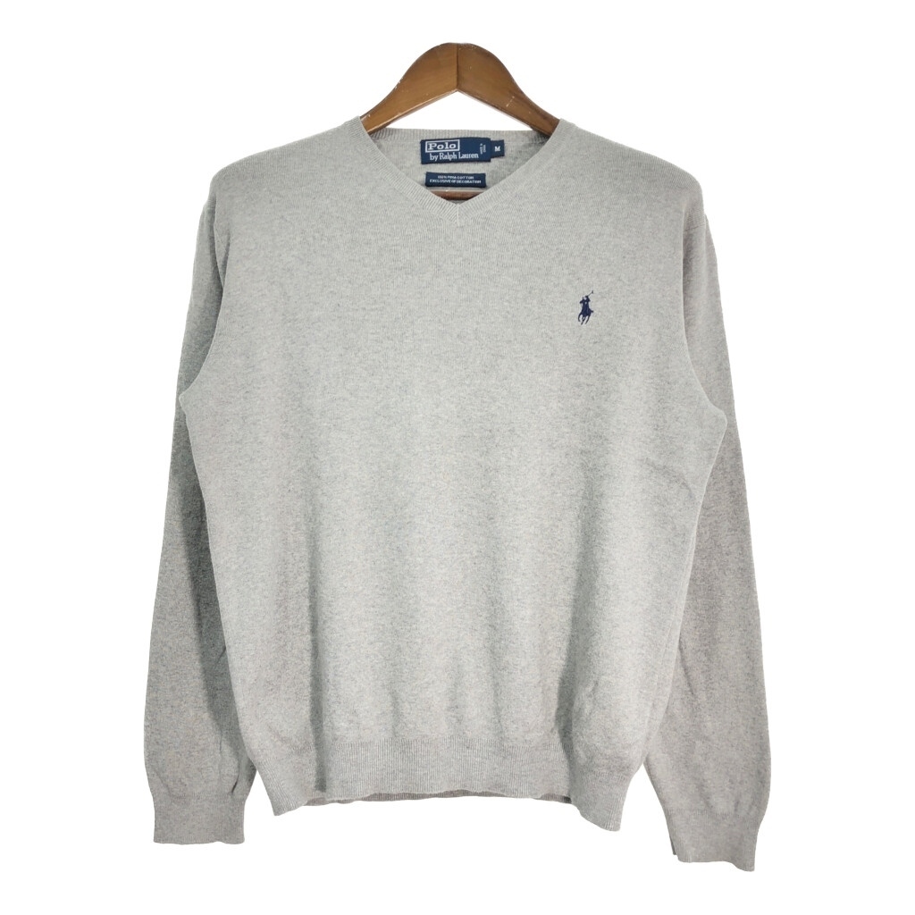 Polo by Ralph Lauren ポロ ラルフローレン Vネック コットン ニット セーター ライトグレー (メンズ M) 中古 古着 T2111拍卖
