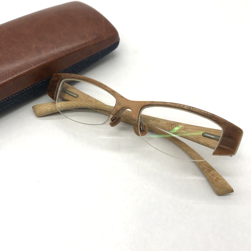 独創竹豊 眼鏡 S-401H 図面竹 竹製 度入り ケース付き ハーフリム スクエア めがね 日本製 メンズ 40□18 140 ブラウン メガネ B12888◆拍卖