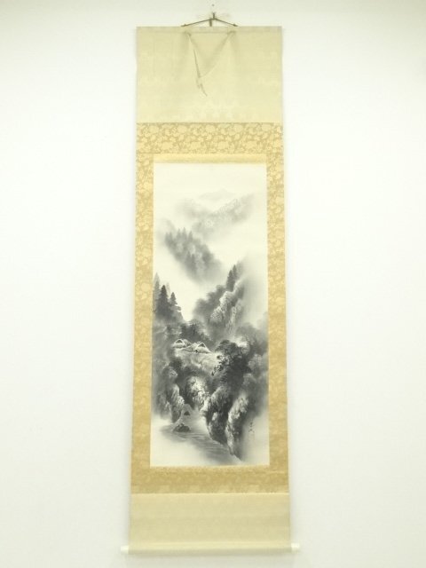 ys7246836; 宗sou 墨水筆 水墨山水 肉筆絹本掛軸(中島清堂識箱)【道】拍卖