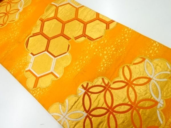 ys7264770; 宗sou 雲に亀甲模様織出し袋帯(材料)【アンティーク】【着】拍卖