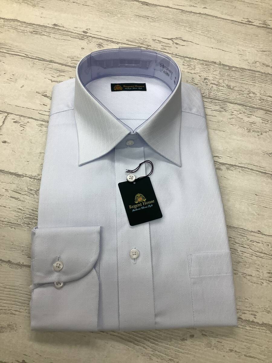 新品未使用★40-80 長袖 Lサイズ ★セミワイド ★ビジネス ドレスシャツ ★サックスブルージャガード生地 形態安定★拍卖