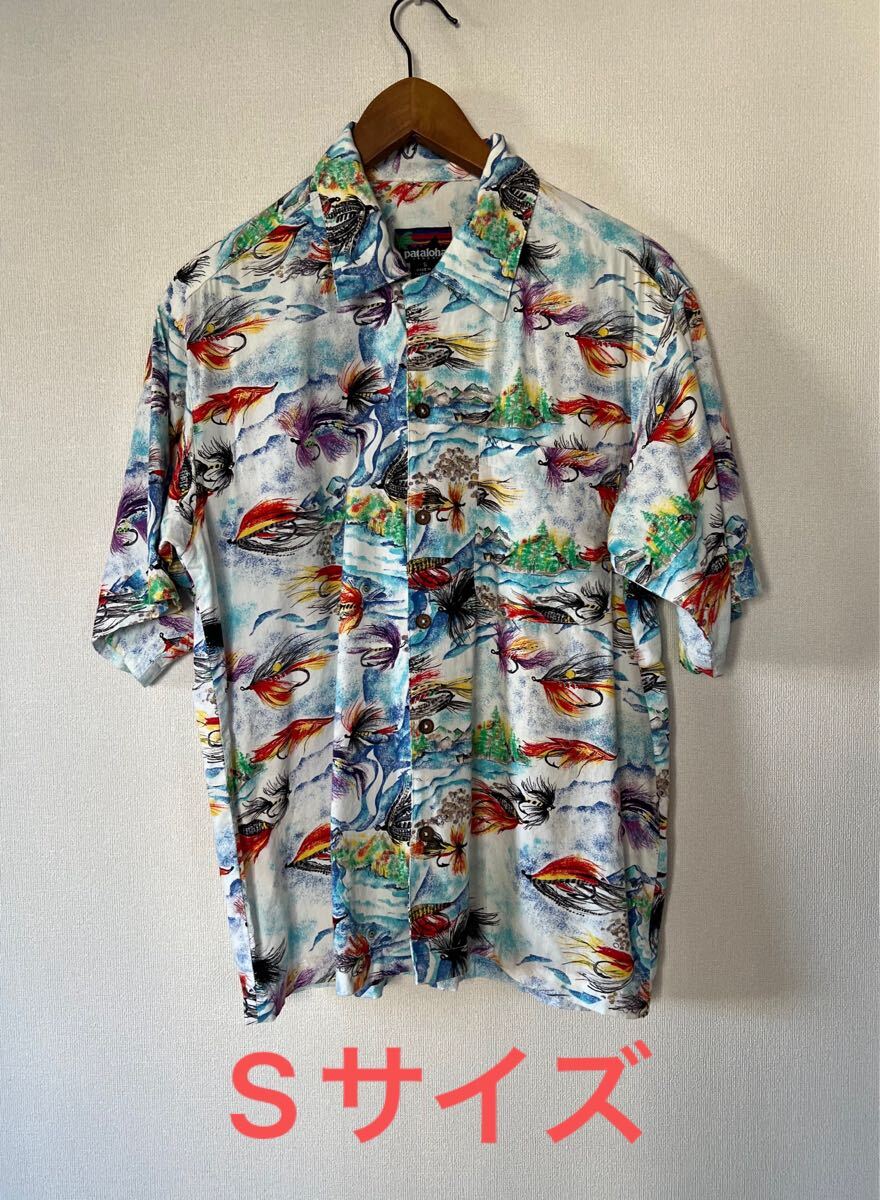 Sサイズ 93年製 pataloha patagonia パタゴニア パタロハ 毛針 コットン レーヨン アロハシャツ ハワイアン ヴィンテージ フィッシング 拍卖