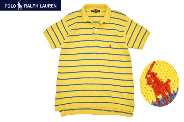 Y-8421★送料無料★超美品★Polo Ralph Lauren ポロ ラルフローレン★正規品 ボーダー ポニーロゴ 半袖 コットン ニット ポロシャツ 150cm拍卖