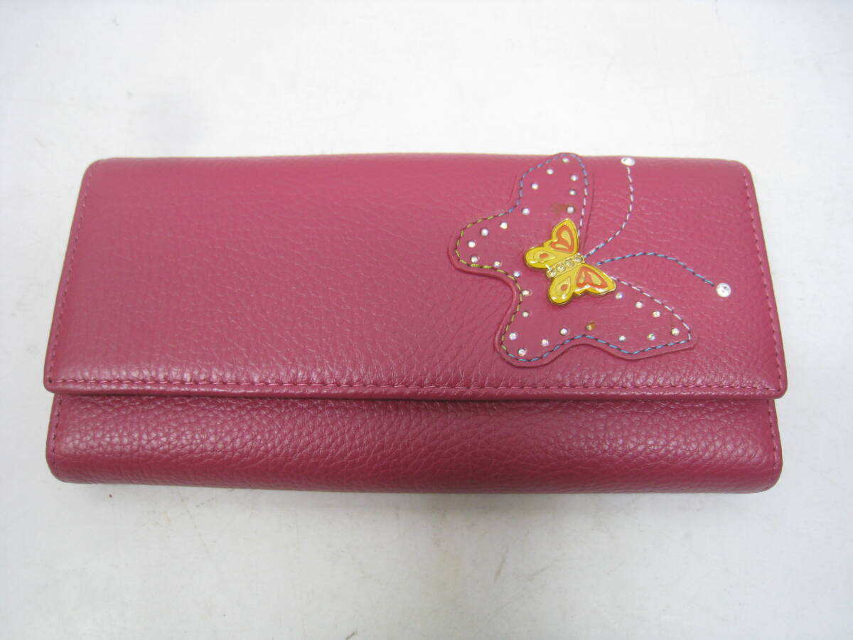 Roberta di Camerino ロベルタディカメリーノ 本革 レザー 三つ折り 長財布 ウォレット 蝶 チョウ ピンク拍卖