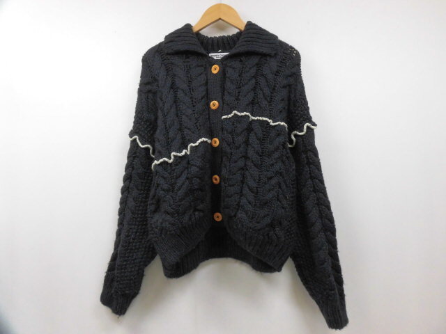 RODEO CROWNS ロデオクラウンズ RCWB ケーブルニット 襟付き カーディガン セーター 長袖トップス ダークネイビー 濃紺 フリーサイズ拍卖