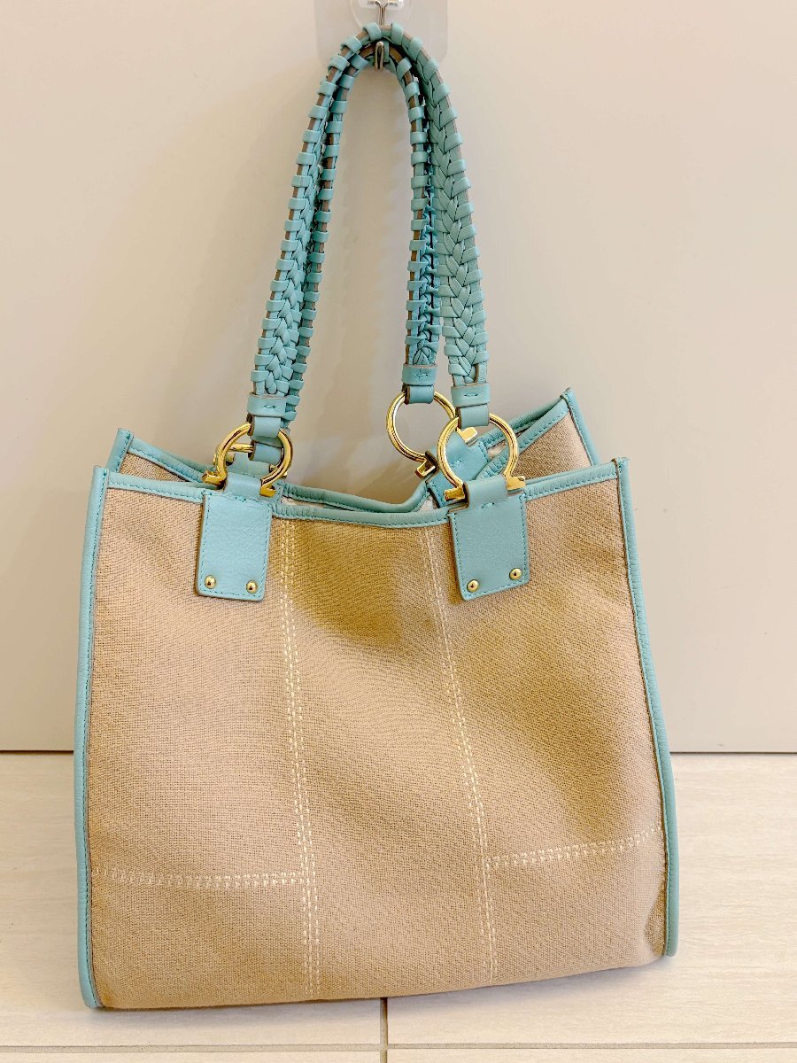 Salvatore Ferragamo フェラガモ ガンチーニ レザー キャンバス 肩掛け ハンドバッグ トートバッグ拍卖