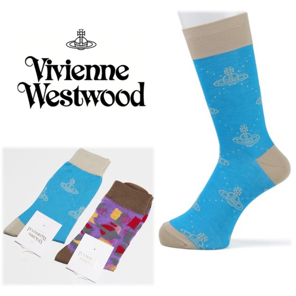 《ヴィヴィアンウエストウッド》新品 ORBオールオーバーソックス キラキラオシャレソックス 2足セット 靴下 23~24cm プレゼント S1106拍卖