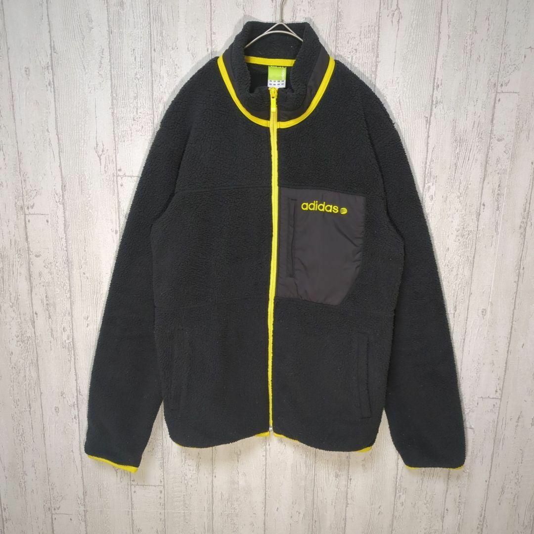adidas フリースジャケット フルジップ 古着 ブラック×イエロー #hs41拍卖