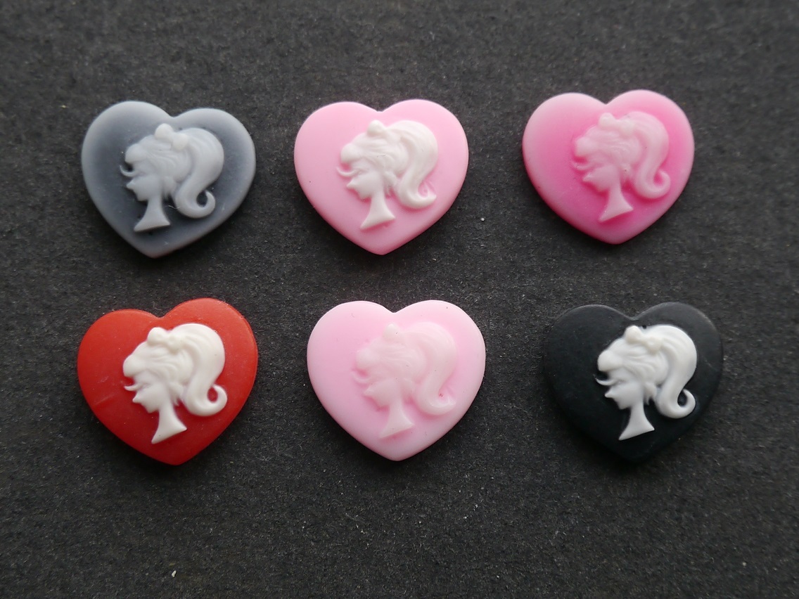 プラパーツ 手芸・アクセサリーパーツ カメオ風 パーツ 6個セット デコパーツ ハート ポニーテール拍卖
