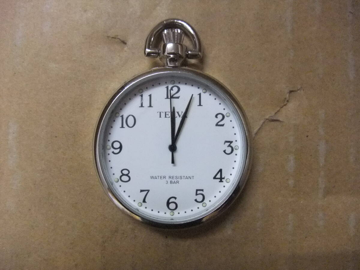 【中古品】TELVA テルヴァ 懐中時計 ポケットウォッチ 白文字盤 TE-AM038 11T クォ―ツ  拍卖