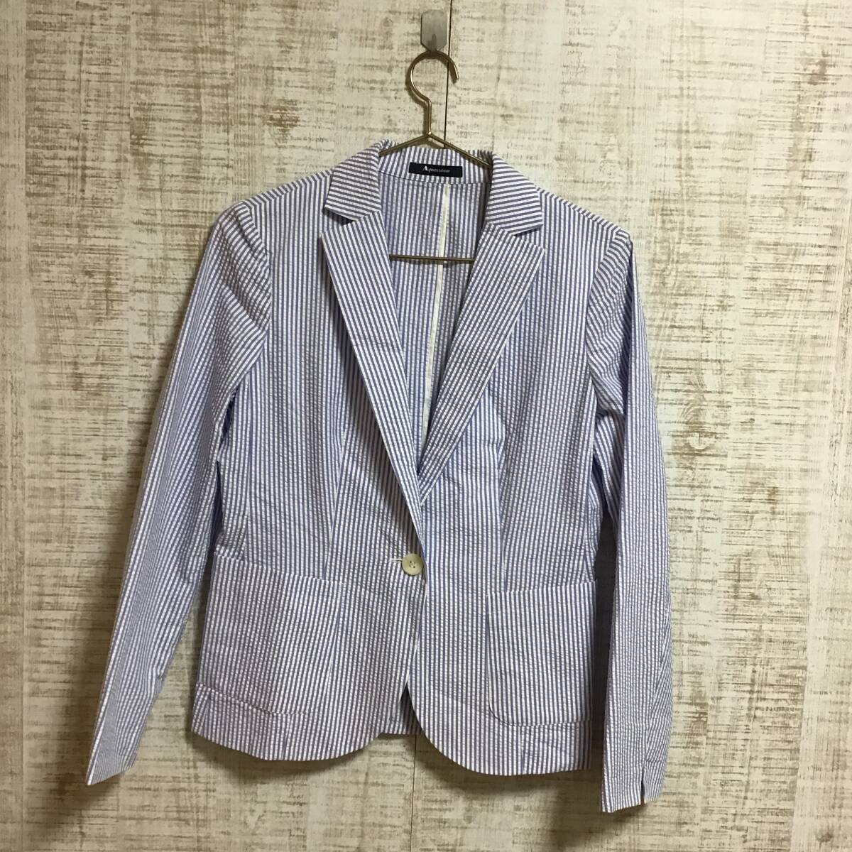 A489◇Aquascutum|アクアスキュータム ジャケット 白×水色 サイズS拍卖
