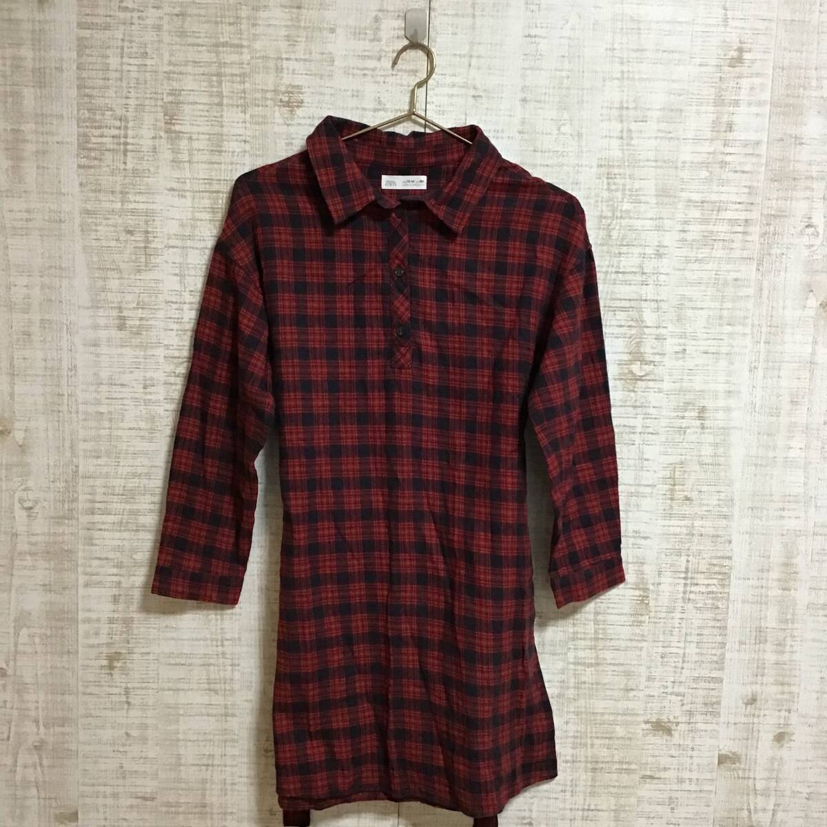 A482◇ZARA|ザラ 長袖シャツ 赤×黒 サイズXL拍卖