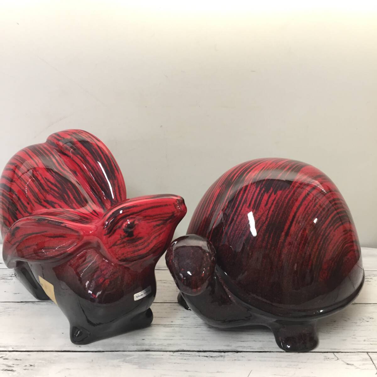 イタリア陶器 イタリア製 うさぎと亀の置き物 インテリア 大きいサイズ 重厚 Z50147拍卖