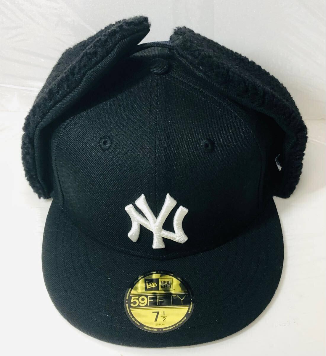 ニューエラ NEWERA ニューヨーク ヤンキース ドッグイヤー 59FIFTY キャップ ブラック 59.6cm 【7 1/2】 ※汗どめ前方に軽微なヨゴレあり拍卖
