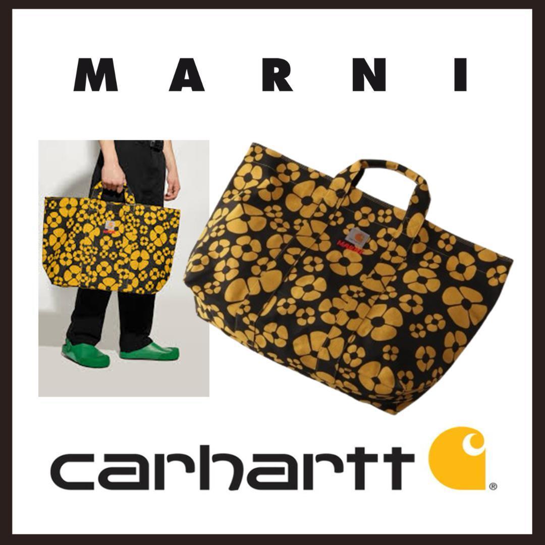 ○★新品 未使用 MARNI X CARHARTT キャンバス トートバッグ 大 ブラック(マルニ カーハート)○●拍卖