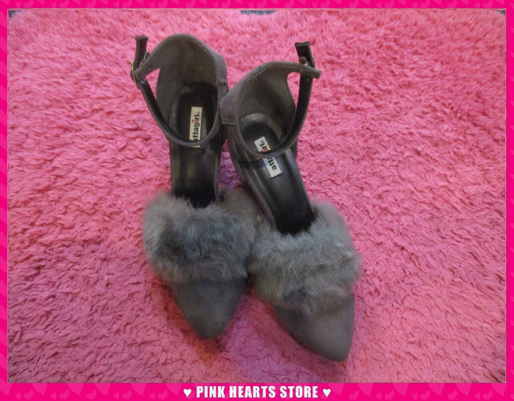 新品レディース靴◇値下げ!!ファー使いストラップパンプス グレー L 68-274拍卖