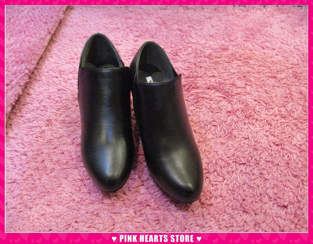 新品レディース靴◇値下げ!!パール入りヒールショートブーツ スムース 黒 Mサイズ 68-289拍卖