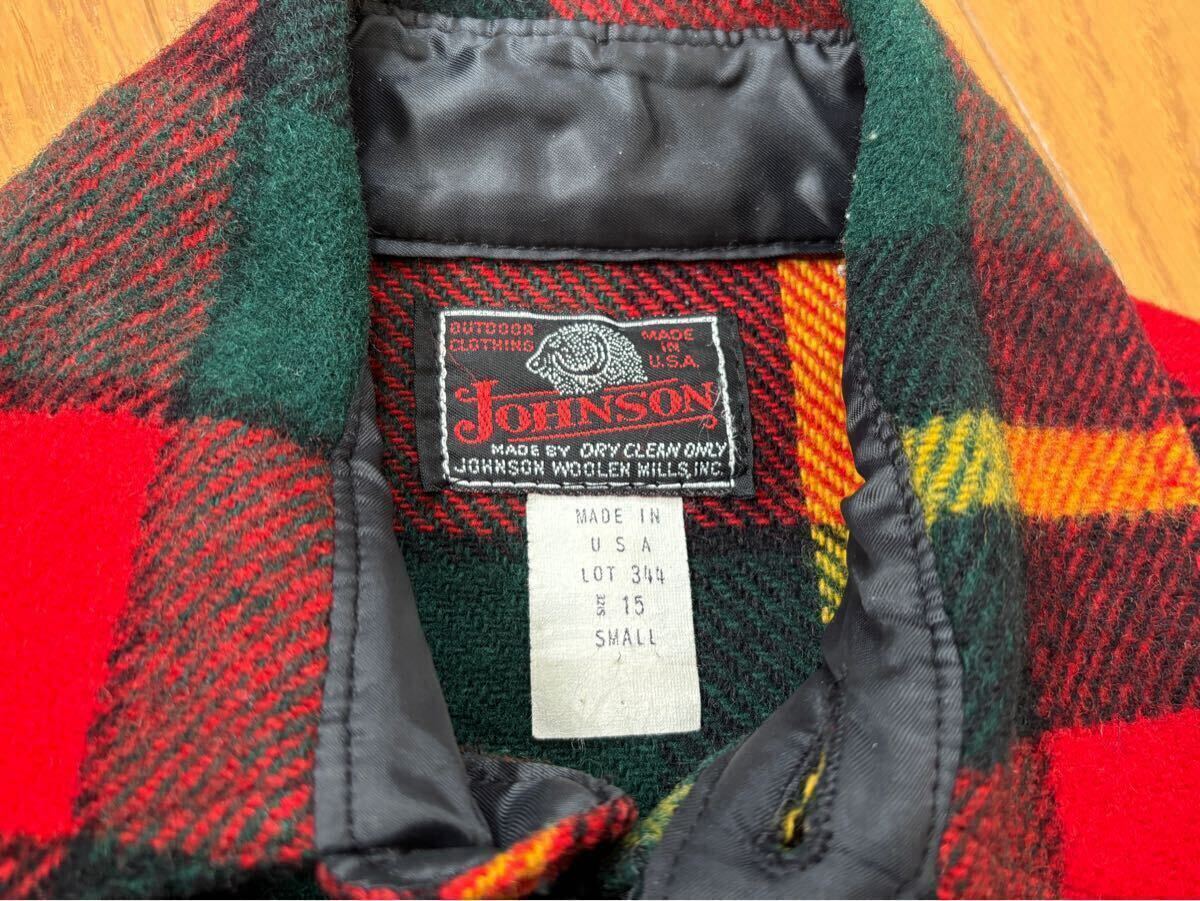 70sヴィンテージ程度極上MADE IN USAアメリカ製JONSON WOOLEN MILLS ジョンソンウーレンミルズチェックウールシャツジャケットsize15拍卖