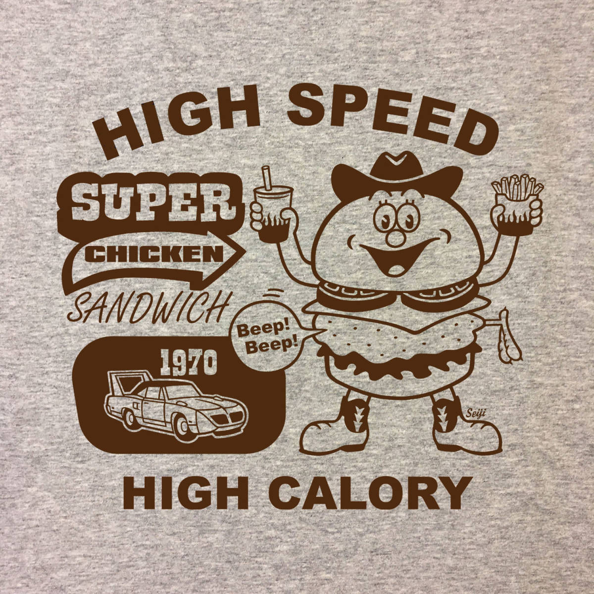 ■SUPER CHICKEN Tシャツ■Sサイズ(グレーxブラウン)アメリカ アメ車 モパ- ハンバーガー MOPAR ROADRUNNER HAMBURGER拍卖