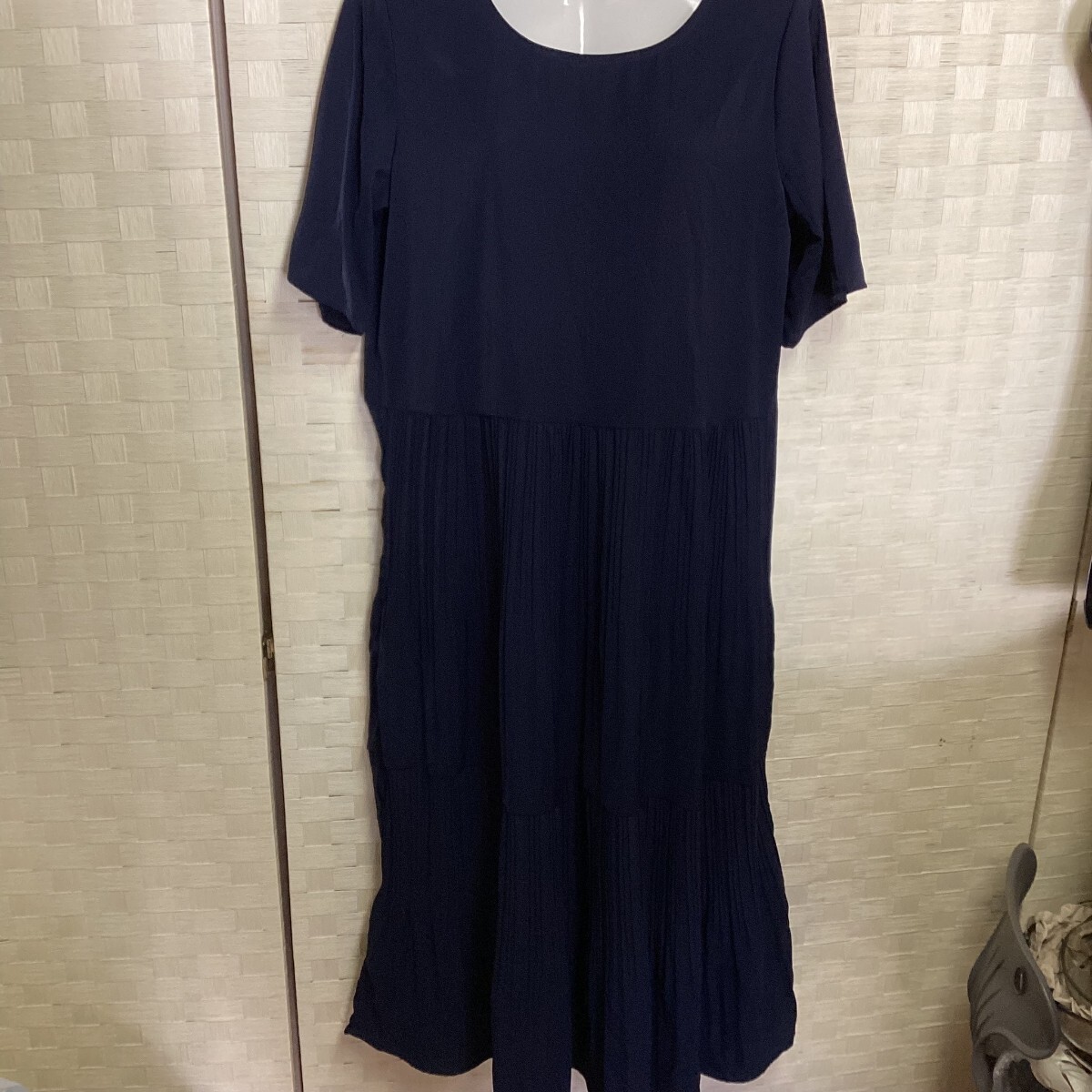 レディース ワンピース 紺色 大きめサイズ シンプル (し61)拍卖