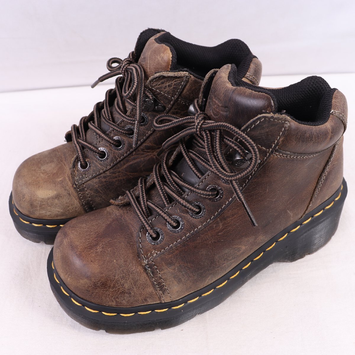 ドクターマーチン UK4/22.5cm-23.0cm/5ホール TOYA 厚底 ラバーソール カーキ系 ブーツ レザー dr.martens レディース 古着 中古 dh4222拍卖