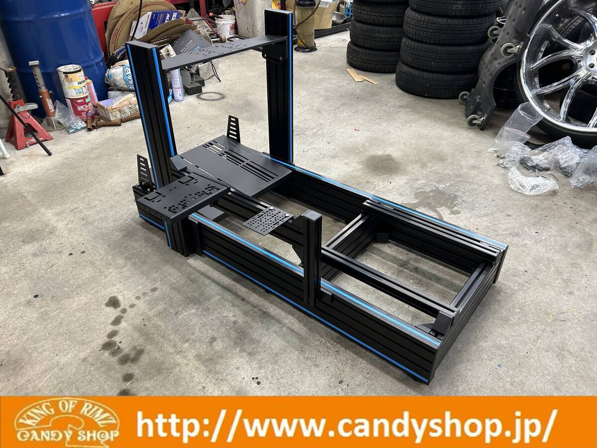 【新品】2025年モデルレーシングシミュレーターコクピット★40アルミフレームブラック×ブルー高剛性ハンドブレーキシフター台付fanatec拍卖