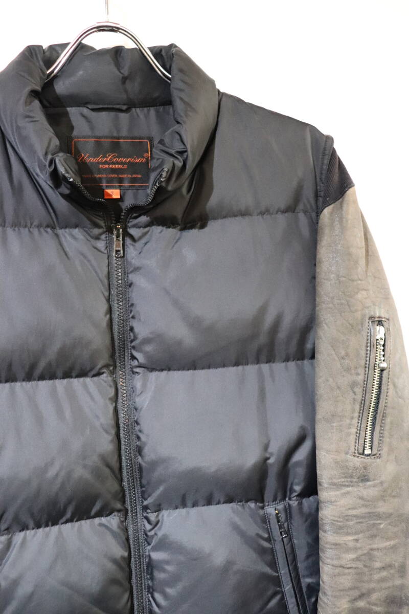 即決 05AW UNDERCOVERISM アンダーカバーイズム art&crafts BUT BEAUTIFUL Ⅲ期 UNDERCOVER 袖レザーライダース 切替ダウンジャケット 3 黒拍卖