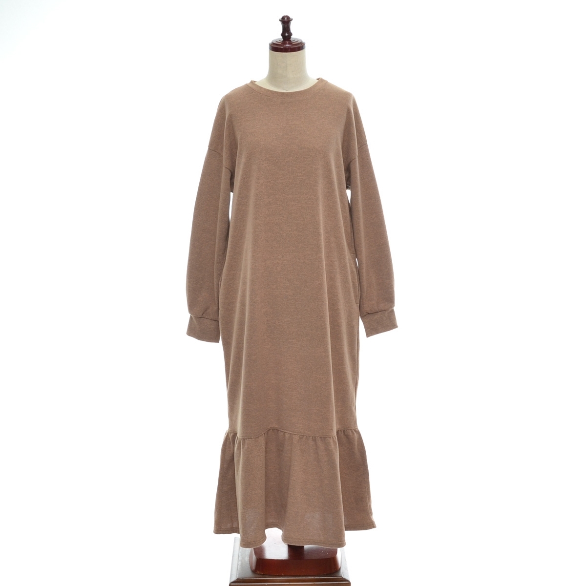 ■442791 LHELBIE レルビエ □ロングワンピース シンプルティアードワンピース サイズM レディース ライトブラウン拍卖