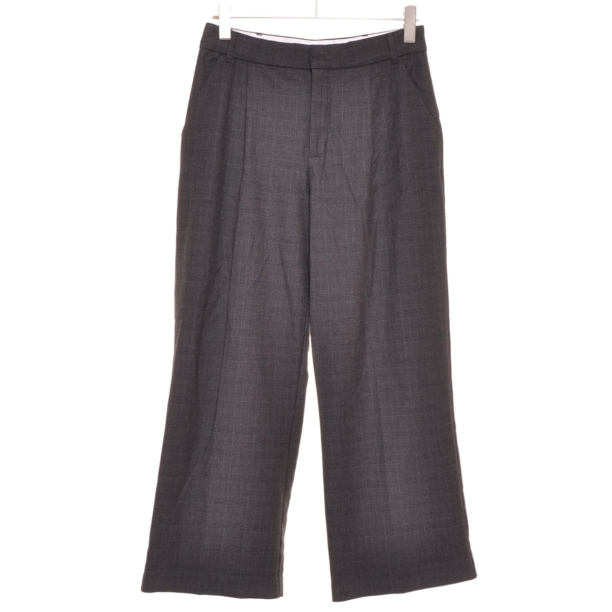 ■458594 ZARA ザラ ●スラックス グレンチェックワイドストレートパンツ サイズM レディース グレー拍卖