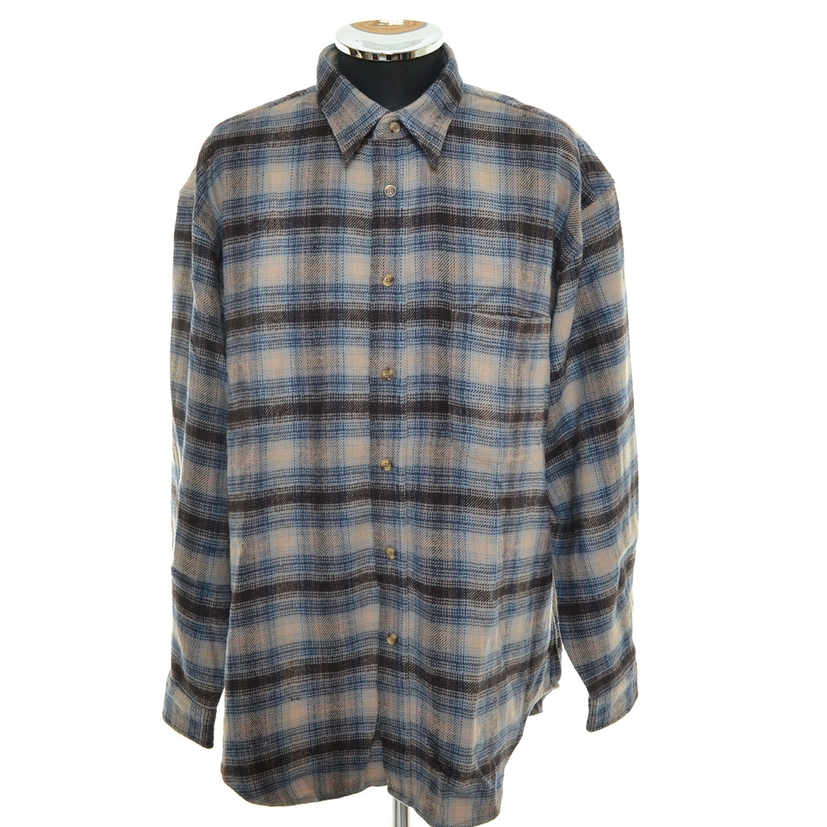 〇524663 PLIVIOUS ○チェックシャツ 長袖 サイズL メンズ ベージュブルーブラウン拍卖