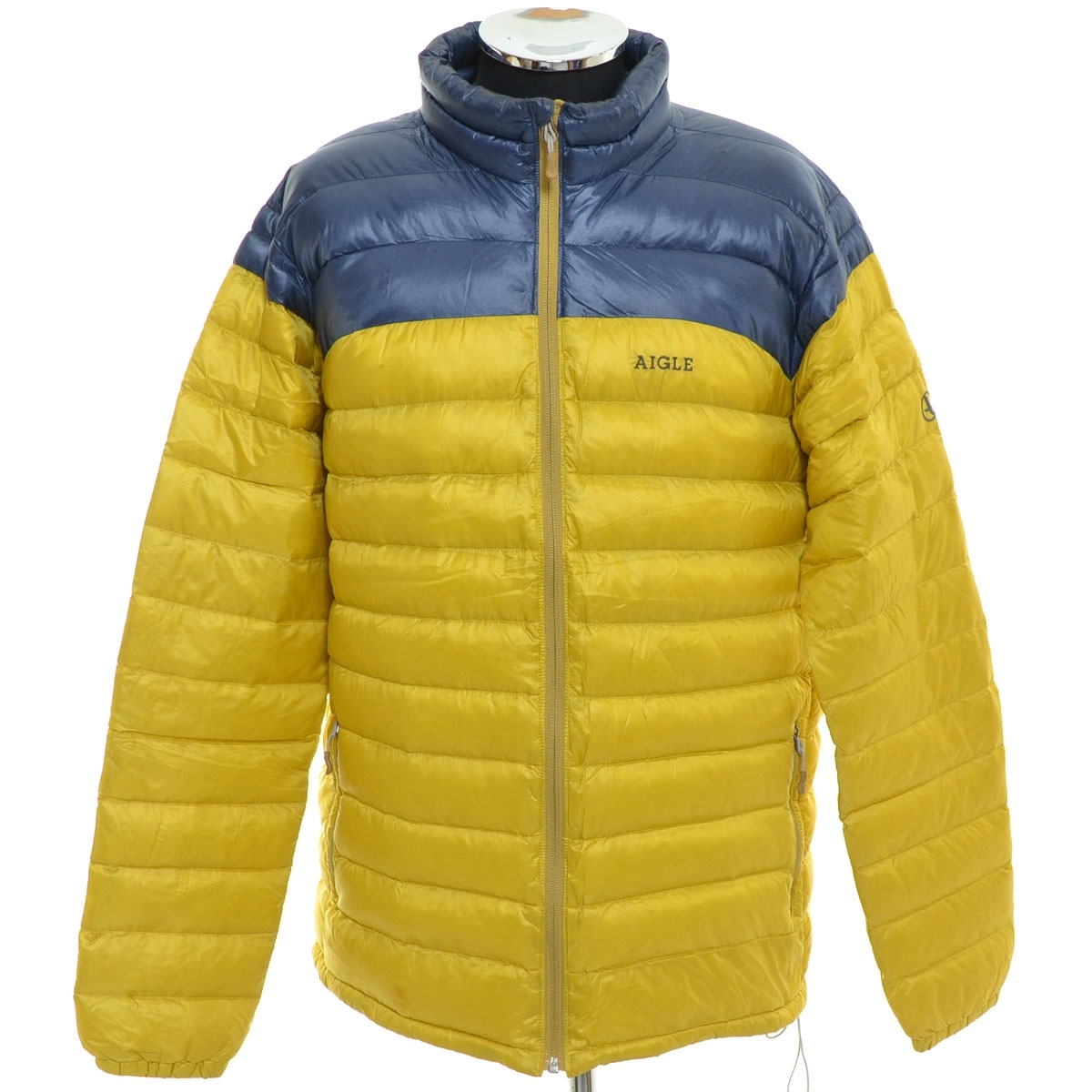 〇533334 AIGLE エーグル ○ダウンジャケット 8504-97401 サイズXL メンズ イエロー ネイビー拍卖