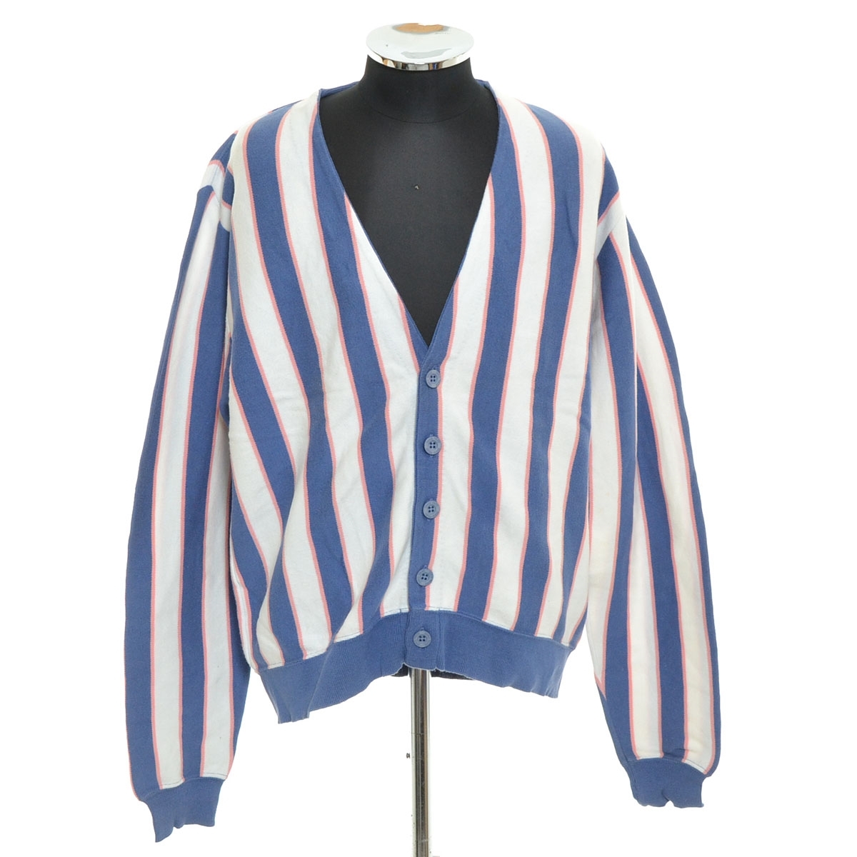 〇532468 ○カーディガン Joan Vass サイズM メンズ 米国製 ブルー ストライプ拍卖