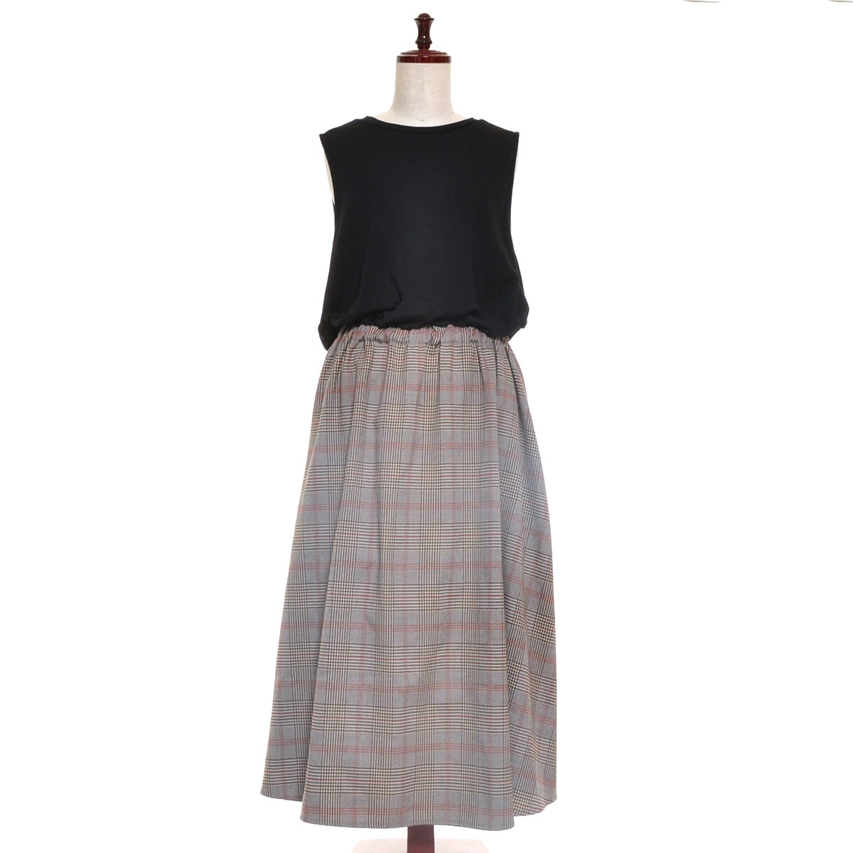 □372030 SIMPLICITE シンプリシテェ B.C STOCK ベイクルーズ ■切替ワンピース マキシ丈 グレンチェック ノースリーブ サイズS レディース拍卖