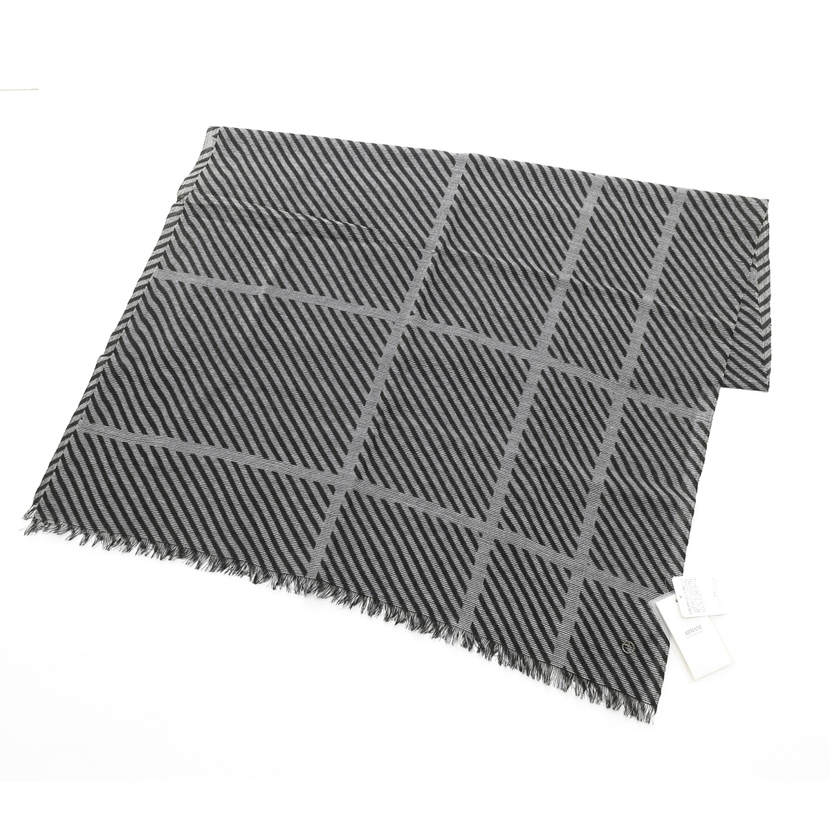 ●490660 未使用品 ARMANI COLLEZIONI アルマーニ ●ストール ブロック ストライプ ウールストール メンズ グレー ブラック拍卖