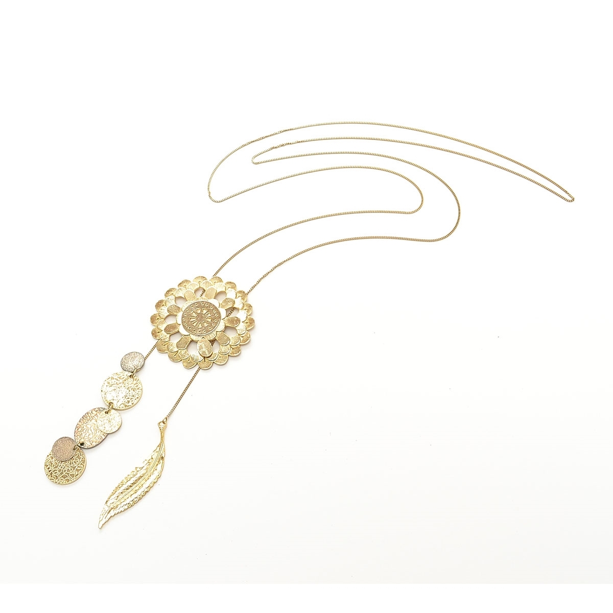 ■093648 joujou ジュジュ ●ペンダントネックレス フラワーモチーフ フェザーネックレス サイズ66mm/134cm レディース ゴールド拍卖