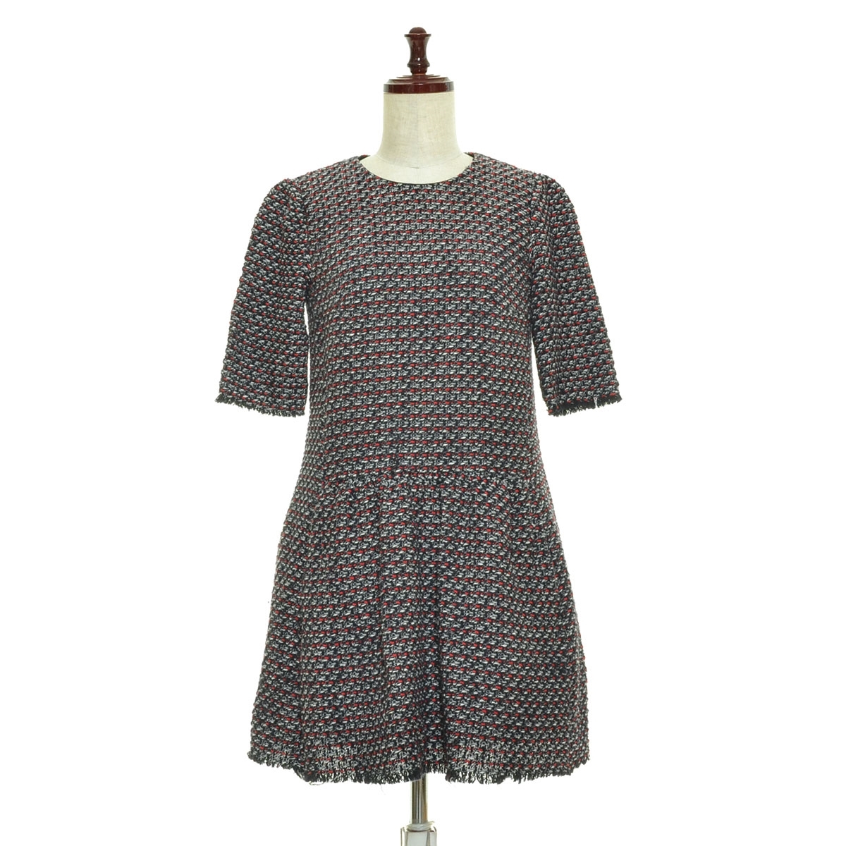 □398230 ZARA ザラ □ツイードワンピース フリルスカート チュニック サイズXS レディース ブラック レッド ホワイト グレー拍卖