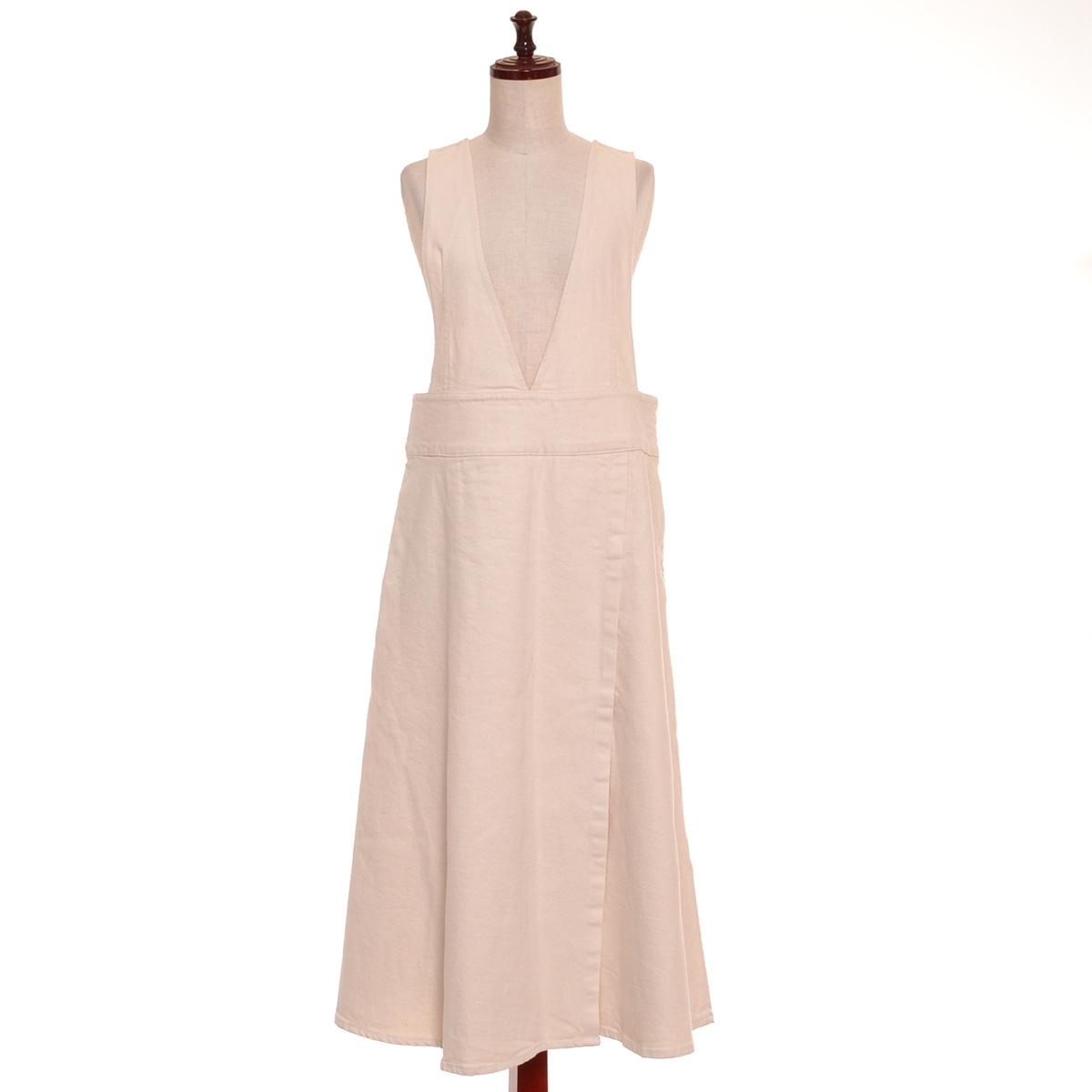 ■455627 ZARA ザラ ジャンパースカート ●ストレッチコットンフロントスリットAラインジャンスカ サイズL レディース オフホワイト拍卖