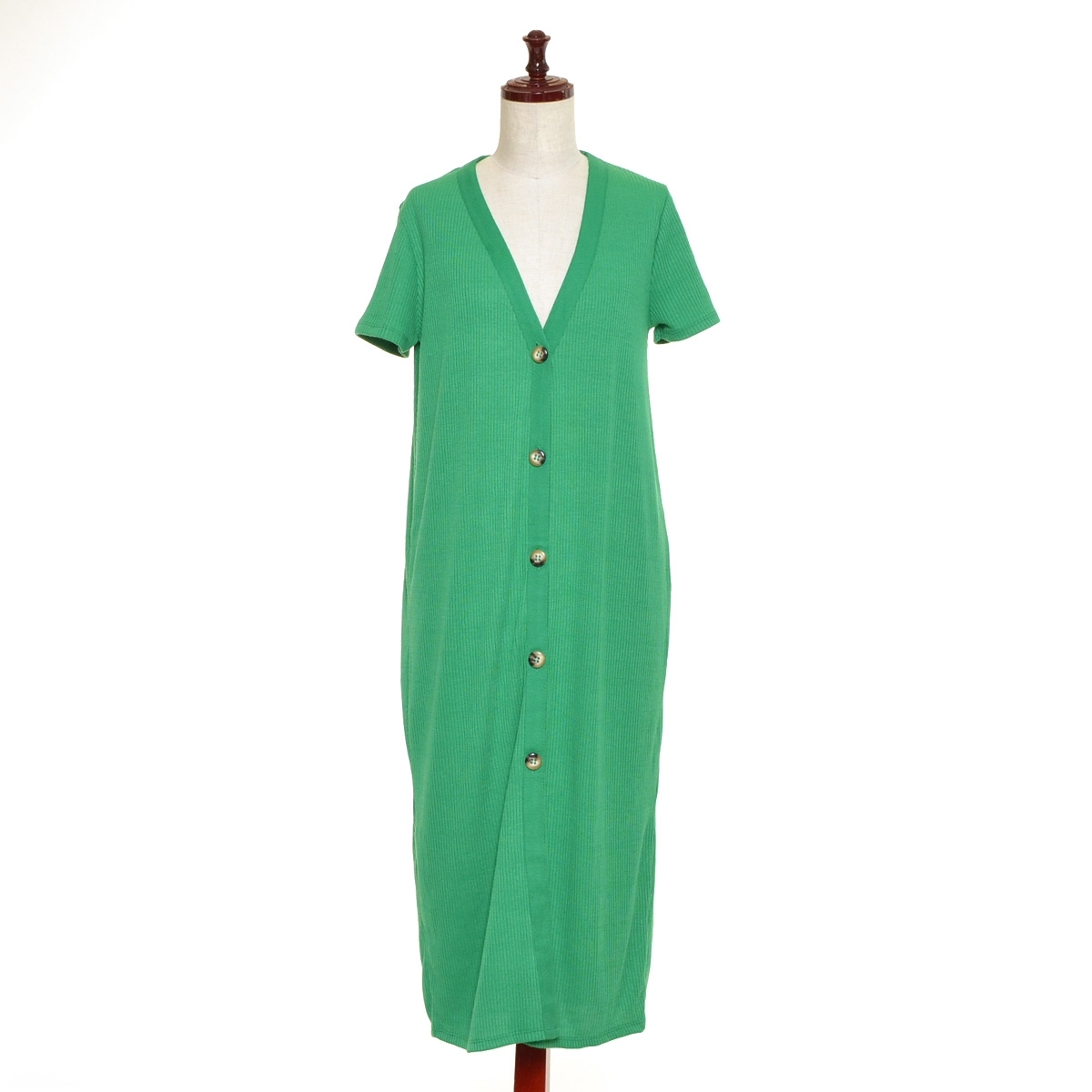□481847 ZARA ザラ □ロングワンピース 半袖 リブニットカーディガンOP サイズM レディース グリーン拍卖