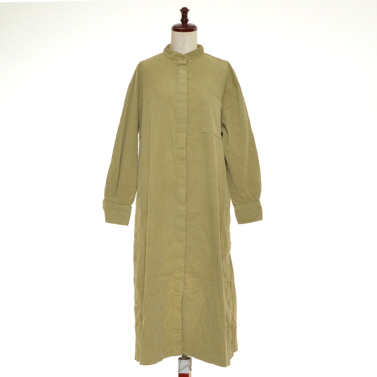 ■470120 cepo セポ □コーデュロイシャツワンピース サイドスリットボタン サイズM レディース カーキ オリーブ拍卖